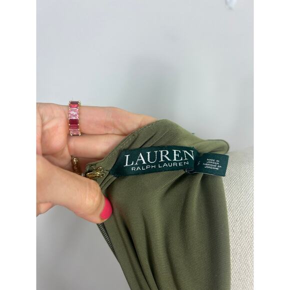 Lauren Ralph Lauren Jersey Fit and Flare Dress Olive Green Small Quiet Luxary - Picture 7 of 9
